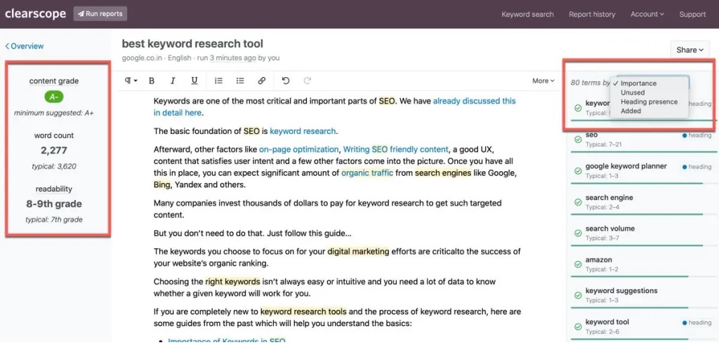 Clearscope SEO tools